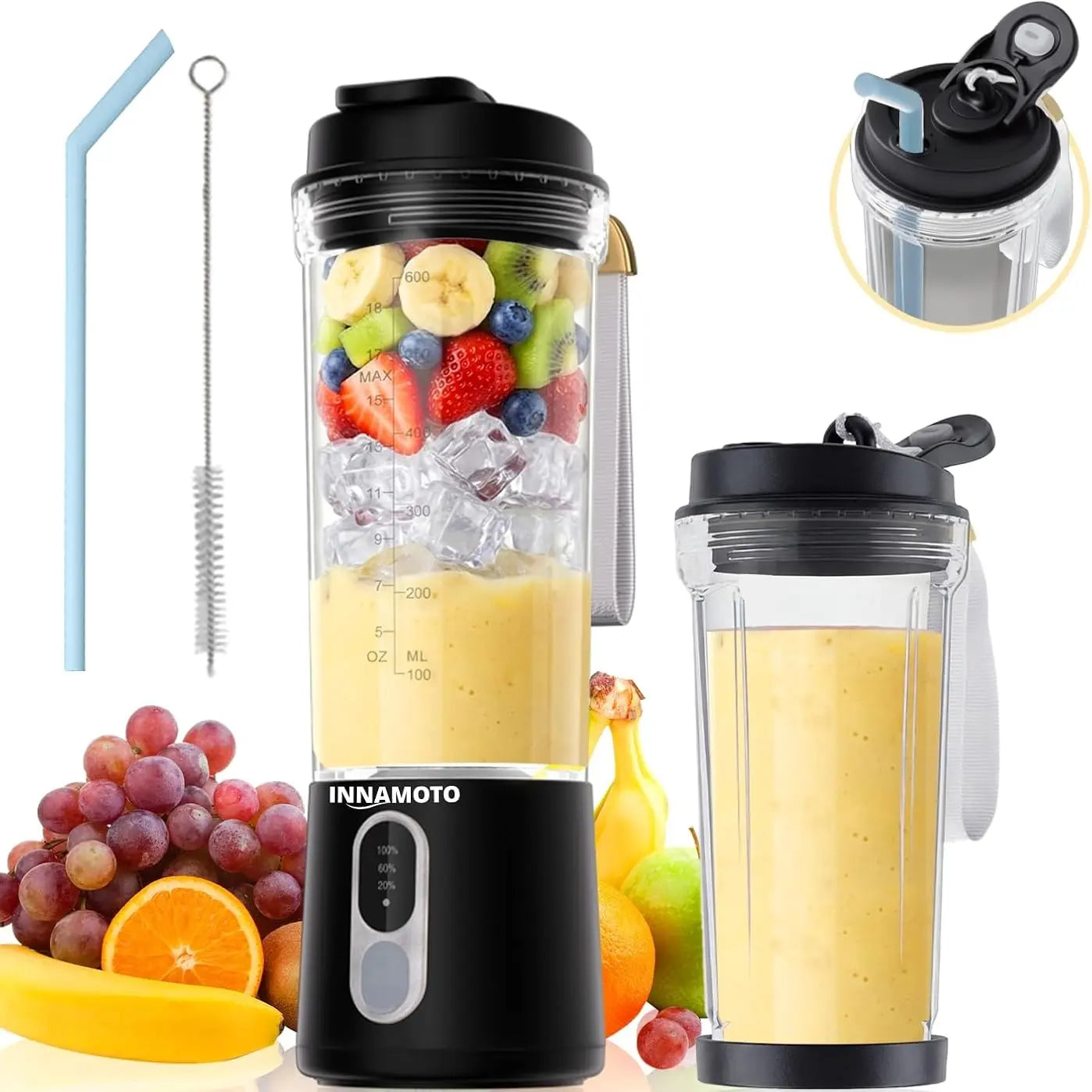 Portable Blender, Cordless, 20Oz Bpa-Free Juice Cup with Leak-Proof Travel Lid. Personal Blender For-Shakes and Smoothies, BPA Free, Leakproof-Lid and Sip Spout, USB-C Rechargeable, Dishwasher Safe