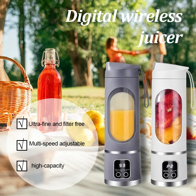 【Summervibes】Portable Juicer, USB Rechargeable Fruit & Vegetable Juicer with LED Display, Fruit Juicer for Home Office Outdoor Camping, Ice Maker Machine, Gift