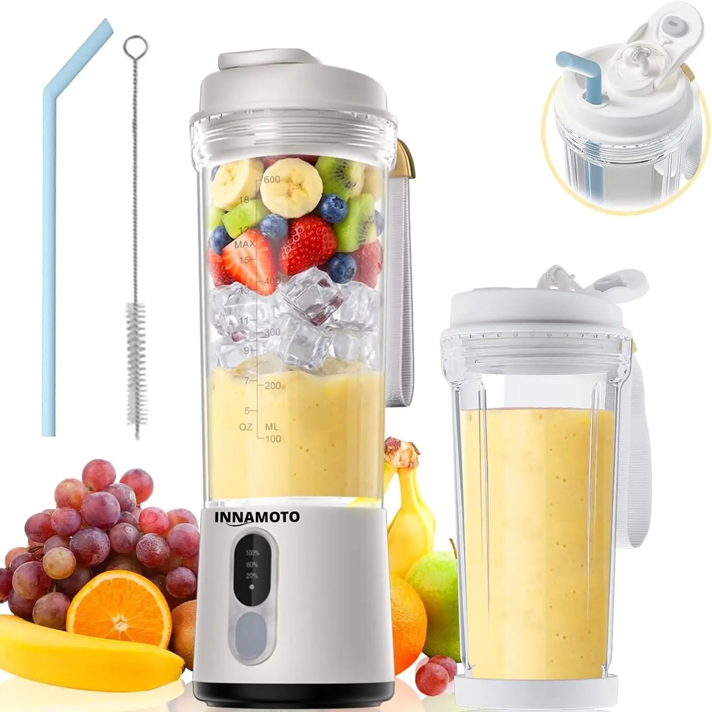 Portable Blender, Cordless, 20Oz Bpa-Free Juice Cup with Leak-Proof Travel Lid. Personal Blender For-Shakes and Smoothies, BPA Free, Leakproof-Lid and Sip Spout, USB-C Rechargeable, Dishwasher Safe