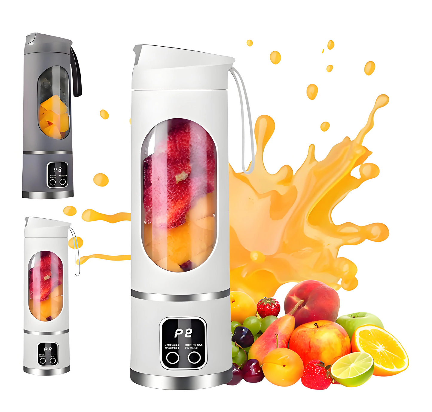 【Summervibes】Portable Juicer, USB Rechargeable Fruit & Vegetable Juicer with LED Display, Fruit Juicer for Home Office Outdoor Camping, Ice Maker Machine, Gift