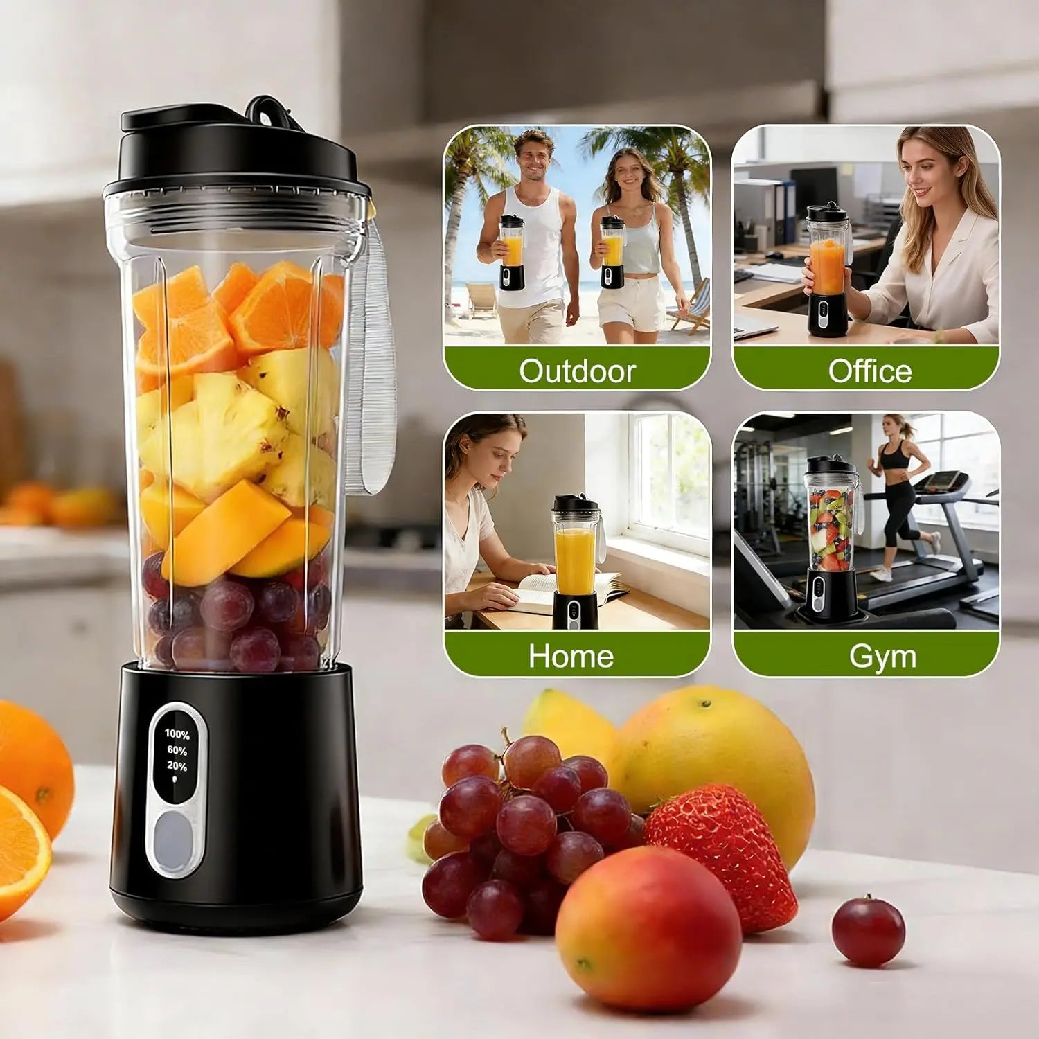 Portable Blender, Cordless, 20Oz Bpa-Free Juice Cup with Leak-Proof Travel Lid. Personal Blender For-Shakes and Smoothies, BPA Free, Leakproof-Lid and Sip Spout, USB-C Rechargeable, Dishwasher Safe