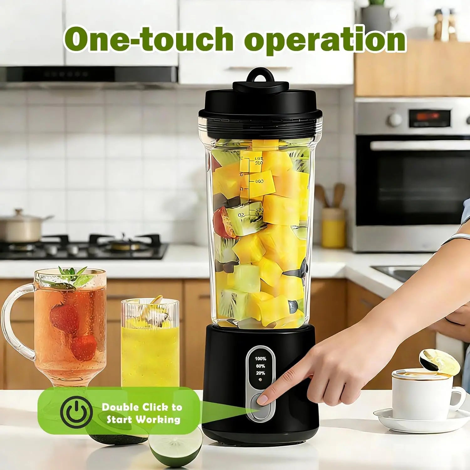 Portable Blender, Cordless, 20Oz Bpa-Free Juice Cup with Leak-Proof Travel Lid. Personal Blender For-Shakes and Smoothies, BPA Free, Leakproof-Lid and Sip Spout, USB-C Rechargeable, Dishwasher Safe