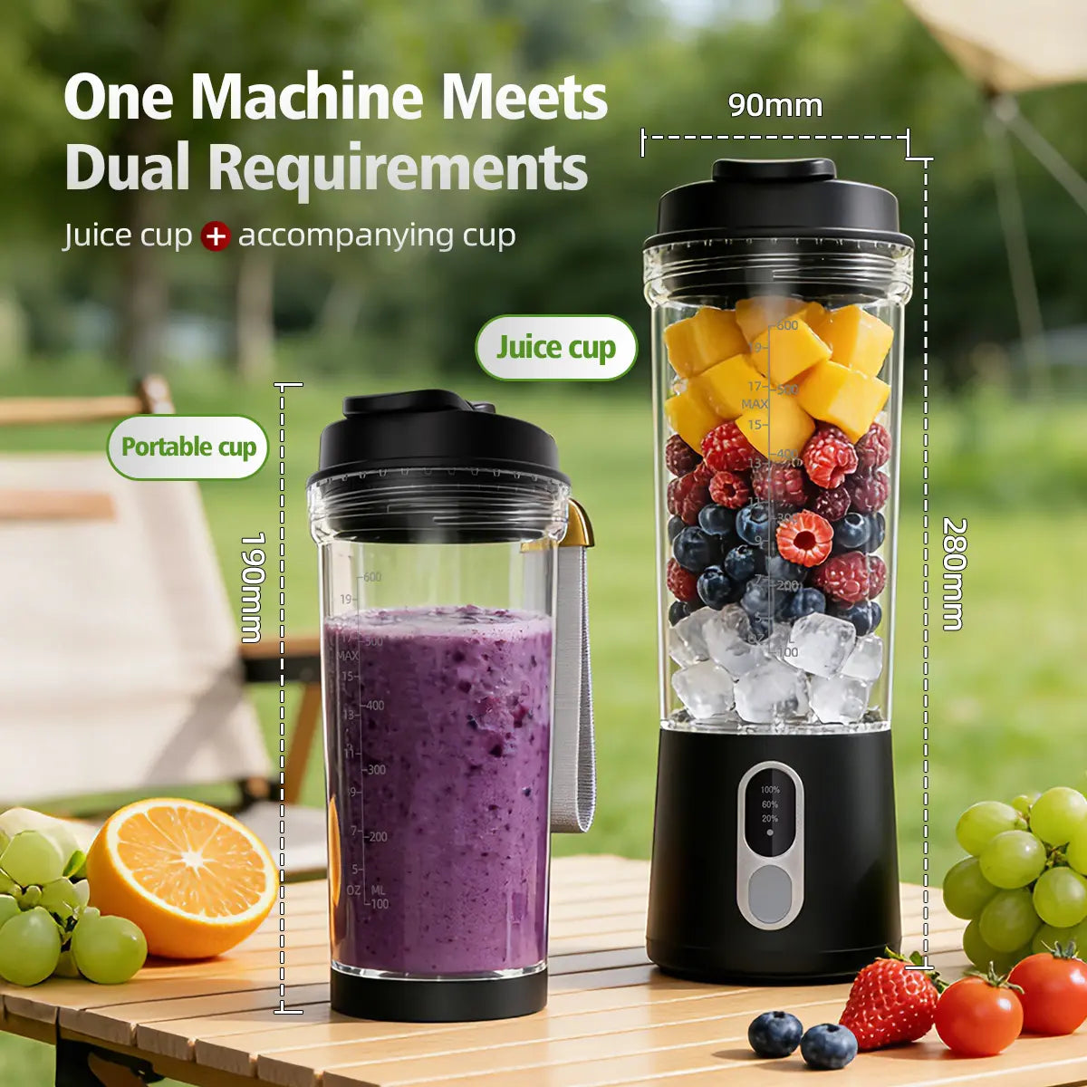 Portable Blender, Cordless, 20Oz Bpa-Free Juice Cup with Leak-Proof Travel Lid. Personal Blender For-Shakes and Smoothies, BPA Free, Leakproof-Lid and Sip Spout, USB-C Rechargeable, Dishwasher Safe