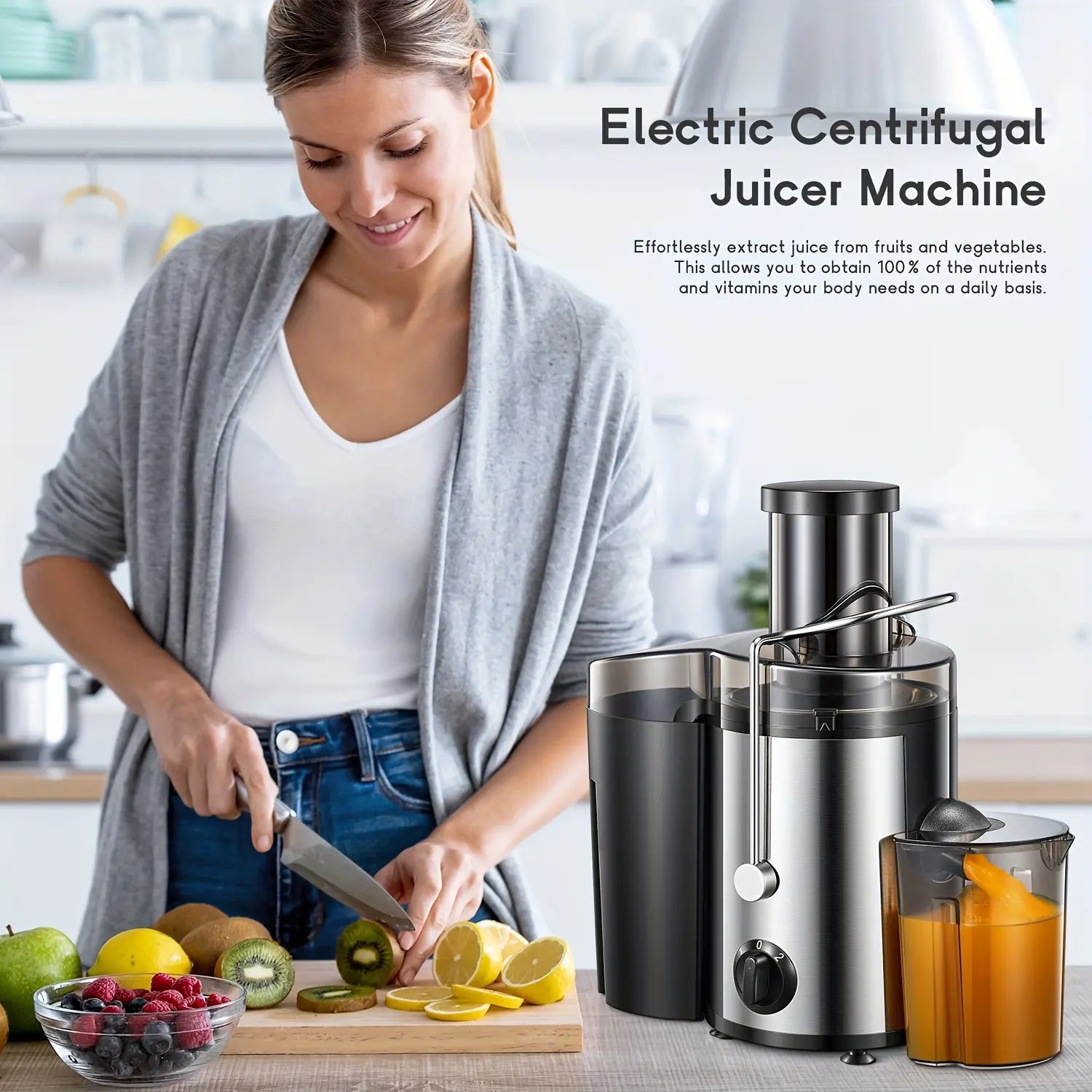 400W Wide Mouth Stainless Steel Pulp-Free Centrifugal Juice Maker Machine for Home Juice Lovers Pure Juice Extractor for Whole Fruits Vegetables No Pulp Smoothie Blender Efficient & Durable 800Wjuicer Machine